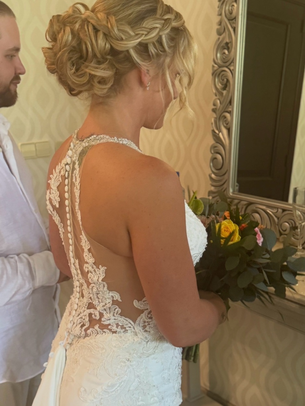Elegant White Lace Halter Bridal Gown - Picture 15 of 17